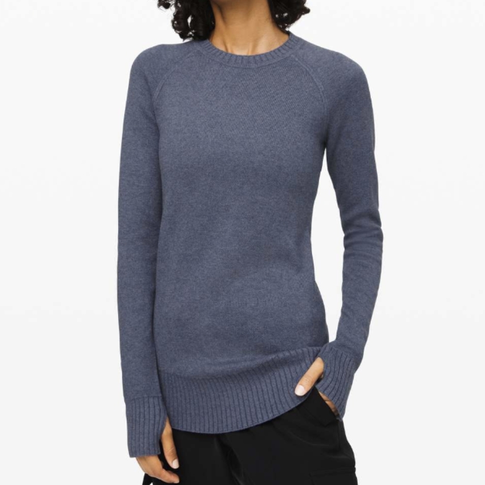 LULULEMON Still Lotus Reversible Sweater Womens Heathered Code Blue Ice Cap Sz S